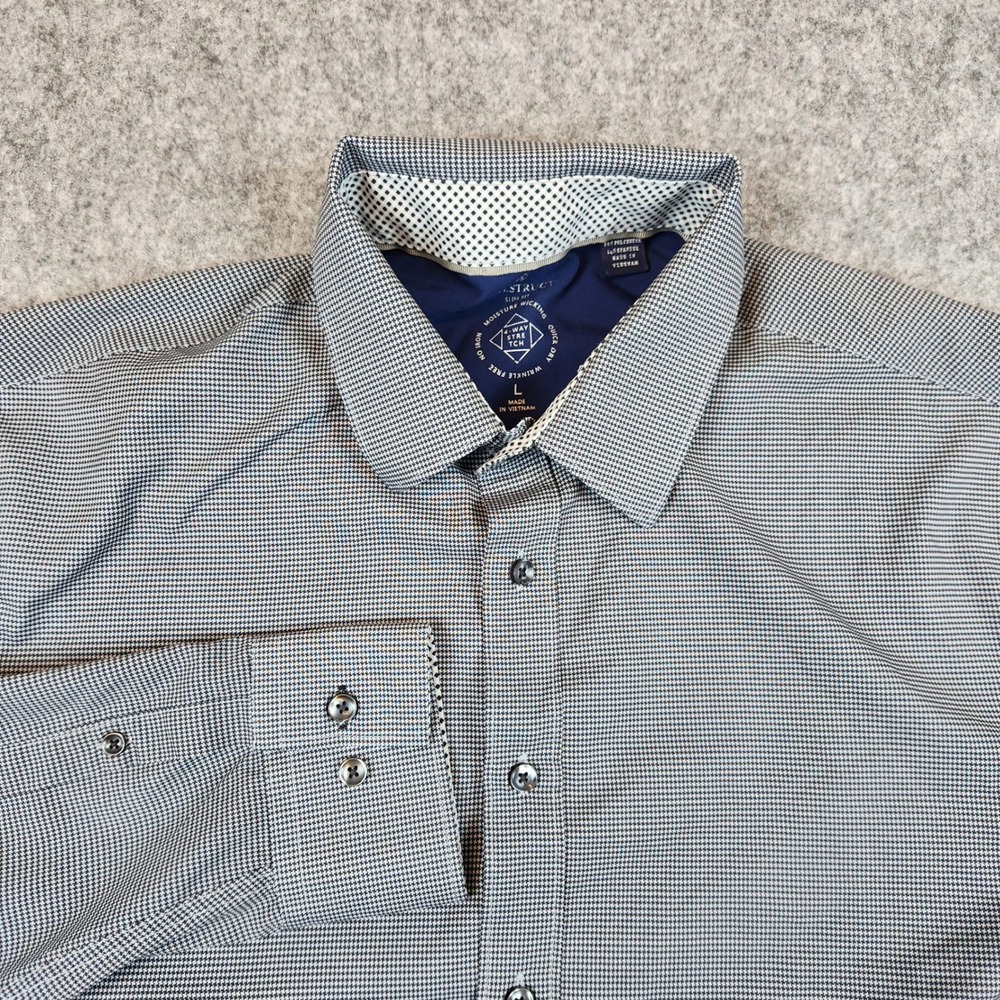 Construct Slim Shirt Men‎ L Grey Herringbone Flip 4 Way Stretch Moisture Wicking